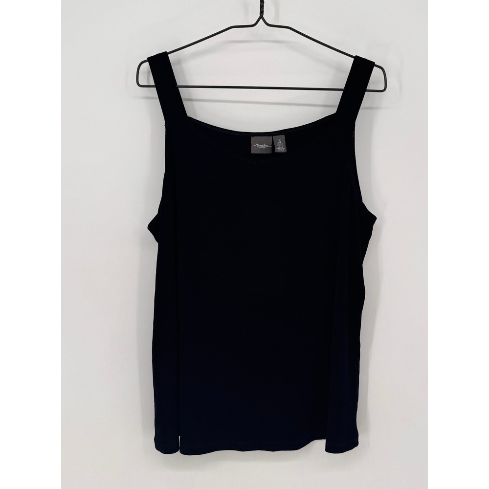 Chico's Tank Top Women 3 Black EUC Travelers Ribbed Square Neck Sleeveless